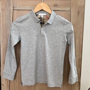 NWT Burberry Gray Cotton Piqué Polo Long sleeve Shirt